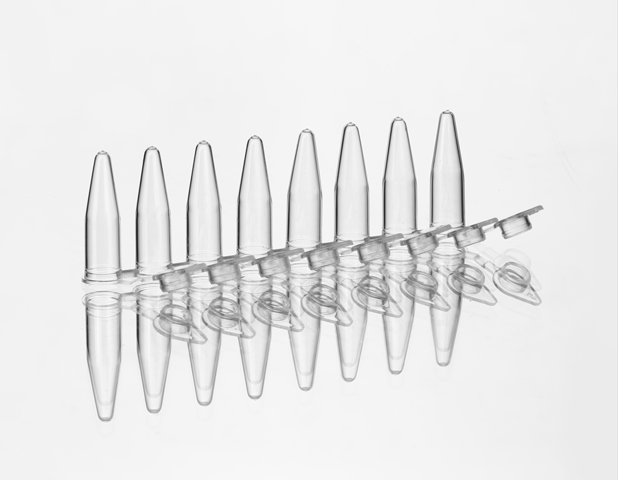 0.2ml 8-Strip PCR Tubes (With attached caps) ,Clear